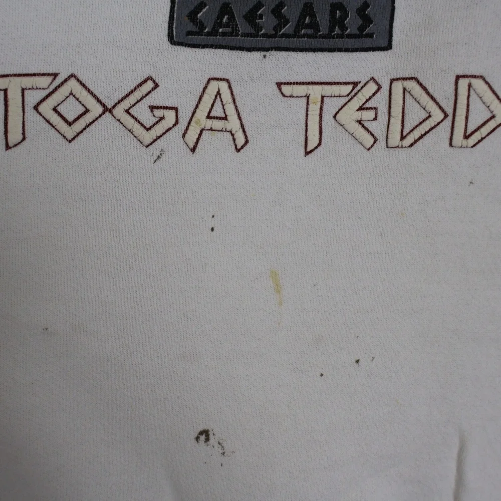 Vintage Caesars Toga Teddy Puff Print Sweatshirt Distressed‎ White XL 23.5x27